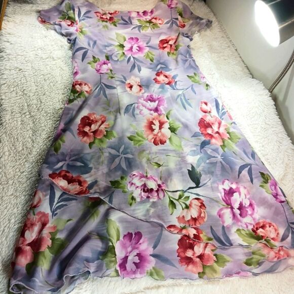 Vintage S.L Fashions Floral V-Neck Midi Dress Whimsy Flowy Femine Womans 10P.... - Picture 10 of 11